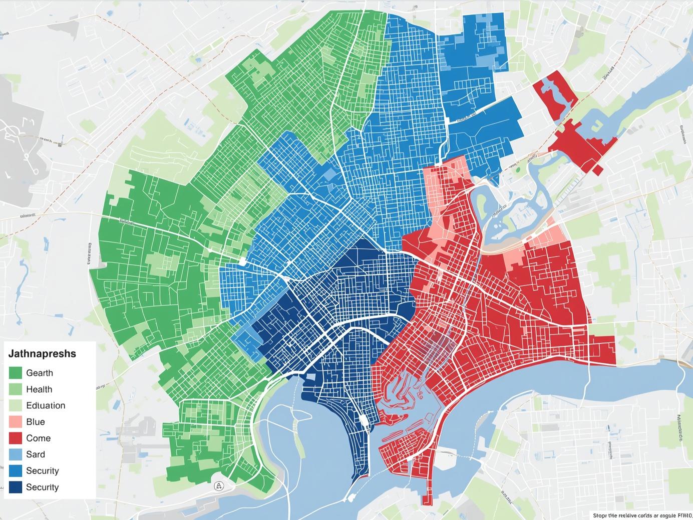 Mapa choropleth com áreas coloridas por secretaria